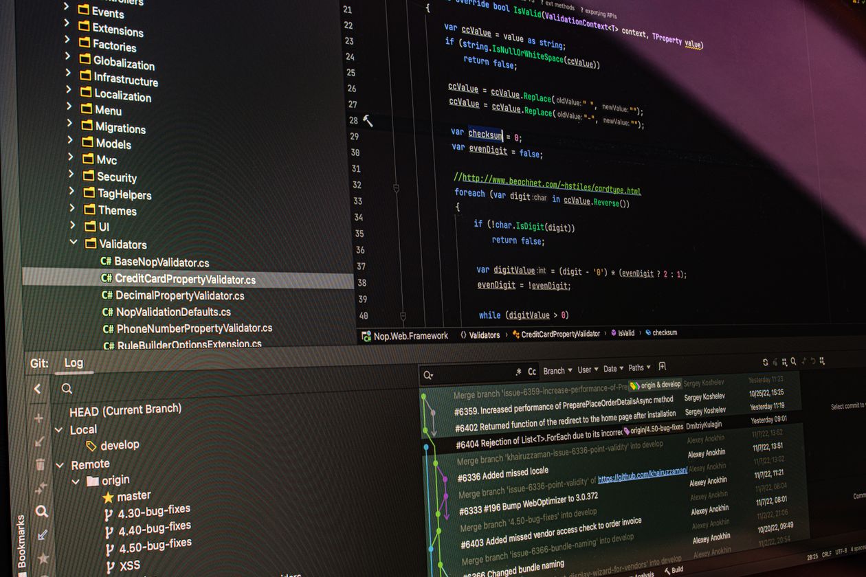 Close-up of a code editor showing Dart source code on a monitor