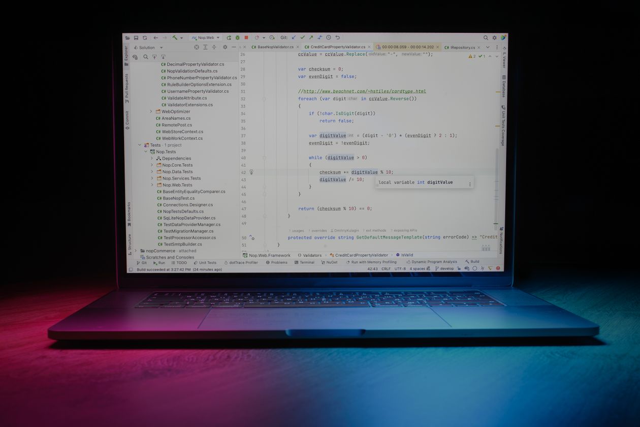 Close-up of a code editor showing colorful Dart syntax